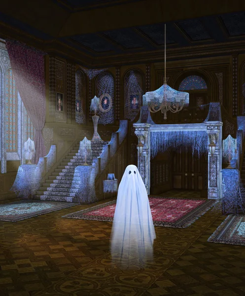 Scary Haunted Mansion Entrance Grand Staircase Candalabras Creepy Halloween Feel — Stock Photo, Image