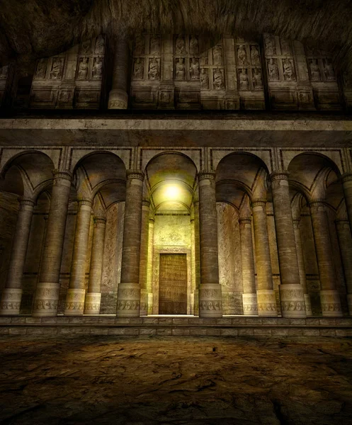 Fantasy Sfondo Ingresso Tempio Nano Grotta Rendering Illustrazione — Foto Stock