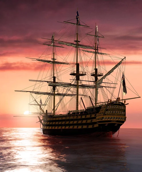 Адмирала Нельсона Корабль Hms Victory Погружающийся Закат Иллюстрация — стоковое фото