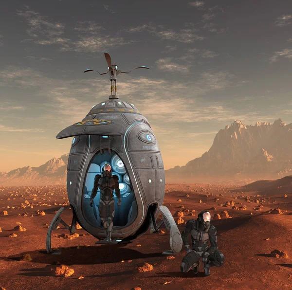 Mänskliga rymdskepp landar på Mars — Stockfoto