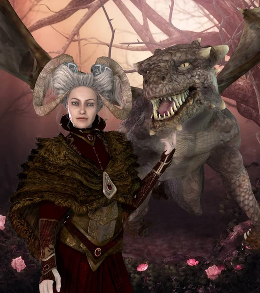 Dragon anne koruyucu Queen fantezi saç modeli ile — Stok fotoğraf