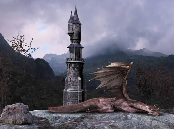 Conto de fadas Fantasy Dragon Tower — Fotografia de Stock