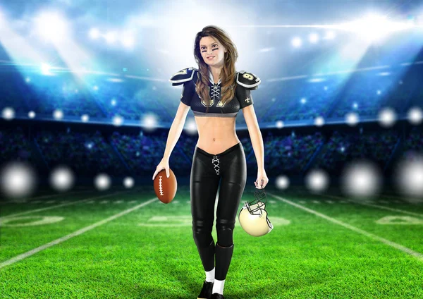 Kobiece zawodnik futbolu amerykańskiego, chodzenie na polu — Zdjęcie stockowe