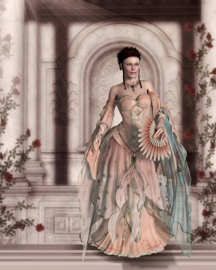 Güzel gül renkli Dres büyüleyici güzel Viktorya dönemi kadın