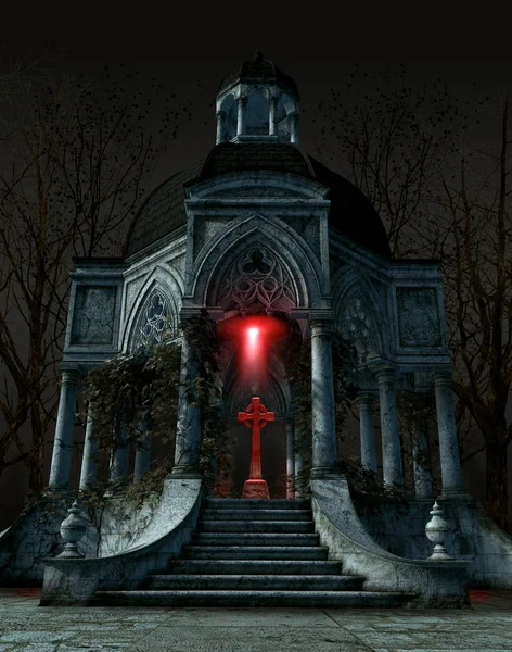 Tumba de mausoleo gótico con una lápida situada en el centro o —  Fotos de Stock