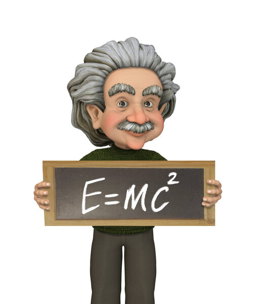 Physicist Albert Einstein presenting his formula on a blackboard