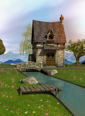 Fairytale water mill with its natural surroundings  clipart