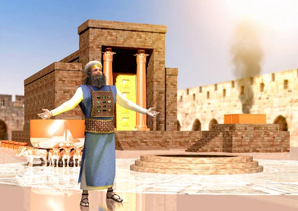 Библейский иудейский священник, стоящий перед Темплом царя Соломона — стоковое фото