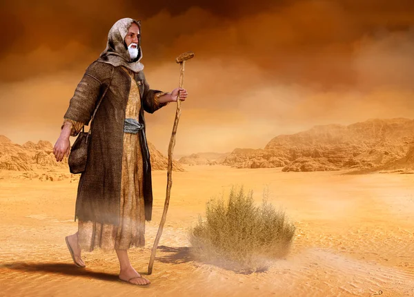 Moses walks through Sinai desert Exodus — Stock Photo, Image