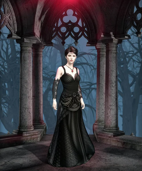 Karanlık Gizemli Karanlığın Prensesi Mükemmel Düşünceli Karanlık Gotik Kadın Vampir — Stok fotoğraf