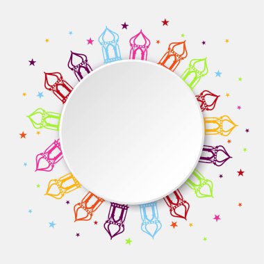 Ramazan Kareem tebrik kartı tasarımı kağıt yuvarlak model süsleme Camii ile renkli