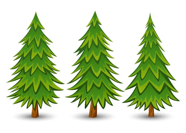 Green Pine Trees Set White Background — Stock Vector