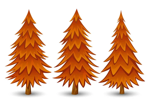 Pine Trees Set Autumn Seasons — Stock Vector