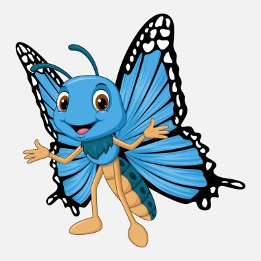 Beyaz arka plan üzerinde şirin kelebek çizgi film