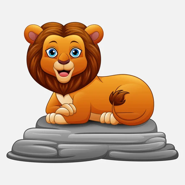 Leão Dos Desenhos Animados Sentado Rocha — Vetor de Stock