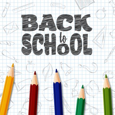 Okula dönüş elemanları ile renkli kalemler doodles.