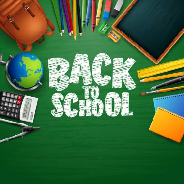 Geri okul ile arka plan için kırtasiye ve okul malzemeleri