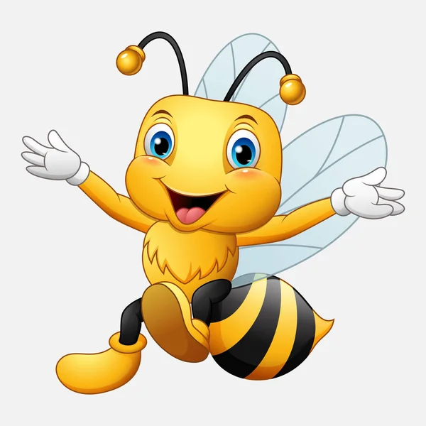 Cute Bee Cartoon Waving Hand — Stock Vector