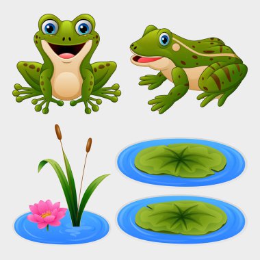 Vector illustration of Set of cartoon frog and water lily vector Vector illustration of Set of cartoon frog and water lily vector
