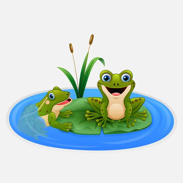 귀여운 개구리는 연못에서 일러스트 — 스톡 벡터