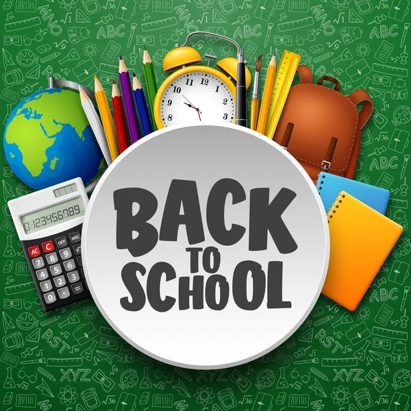 Okula geri vektör çizim ile okul malzemeleri tahtaya