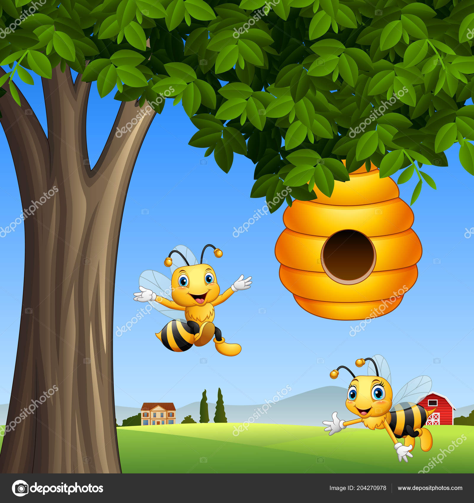 Cartoon Bees Honey Tree Stock Vector Image by ©dreamcreation01 #204270978