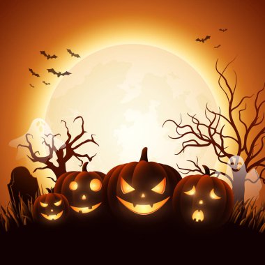 Çizgi film Halloween pumpkins ile beyaz hayalet