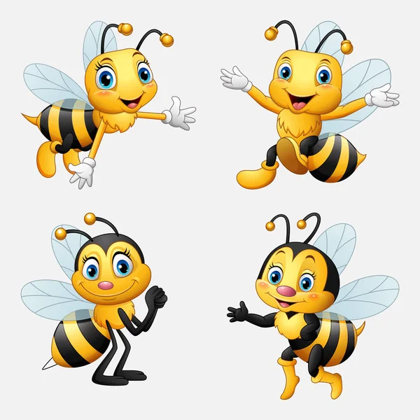 Drôle Dessin Animé Collection Abeilles — Image vectorielle