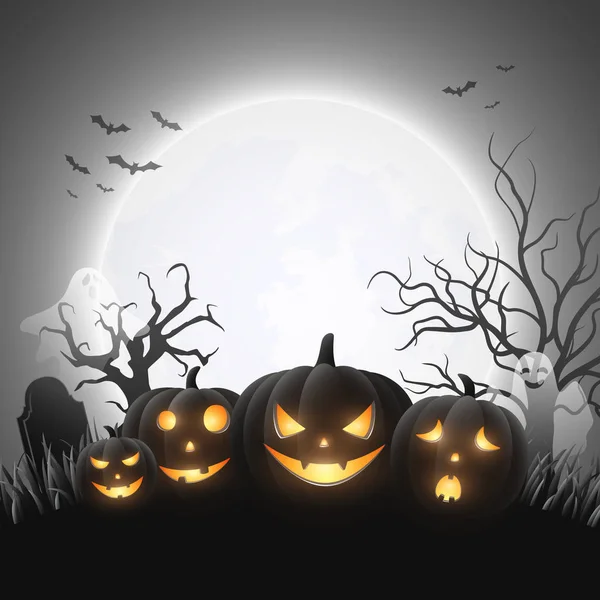 Мультфильм Хэллоуин Тыквы Белым Призраком — стоковый вектор