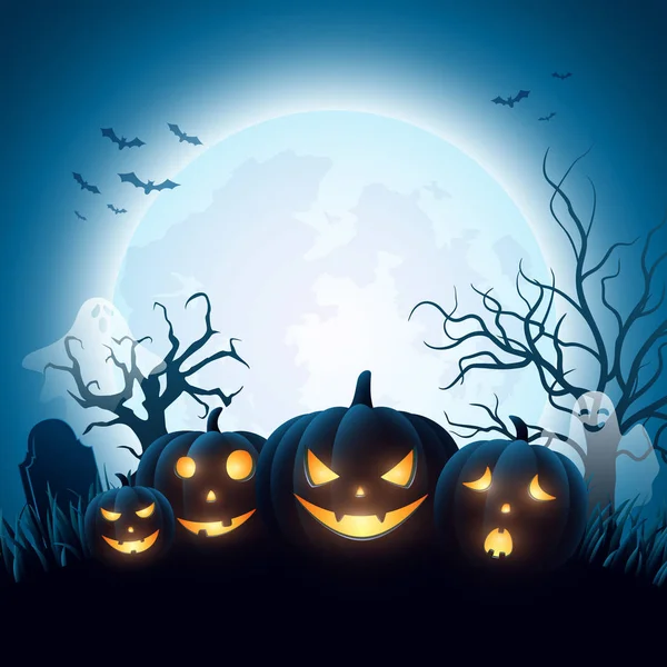 Calabazas Halloween Dibujos Animados Con Fantasma Blanco — Vector de stock