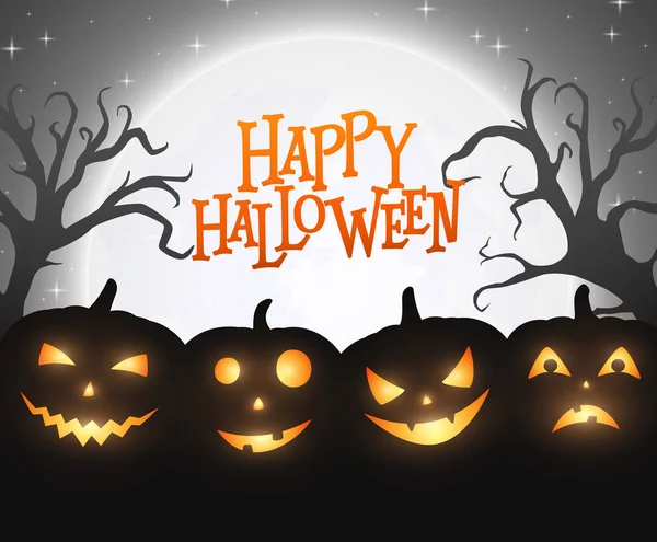 Banner Dibujos Animados Calabazas Halloween Sobre Fondo Negro — Archivo Imágenes Vectoriales