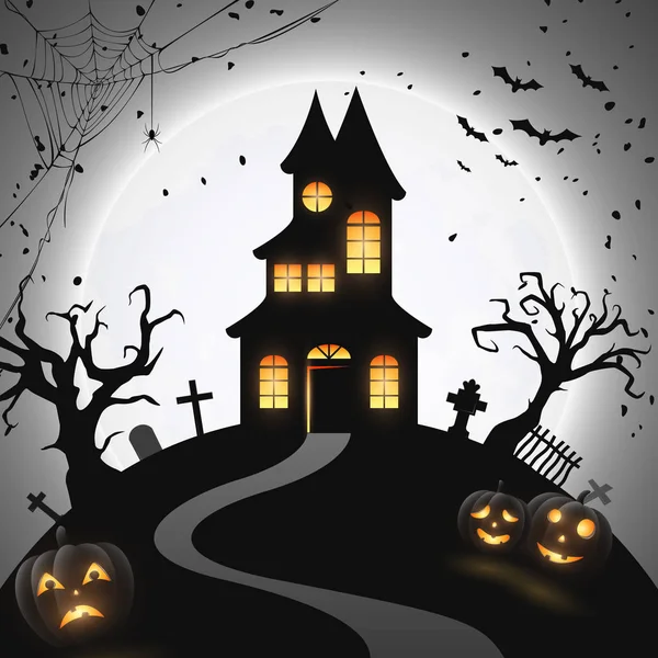 Halloween Noci Pozadí Hradem Dýně — Stockový vektor