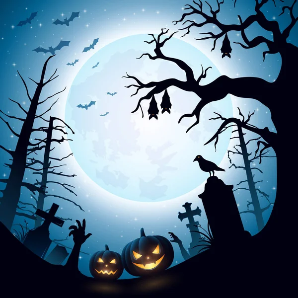 Halloween Fundo Com Abóboras Morcegos Pendurados Árvore —  Vetores de Stock