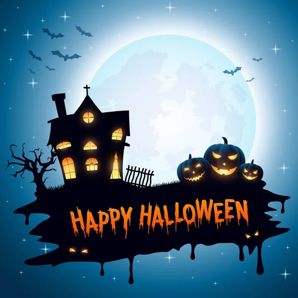 Halloween Background Pumpkins Church — Stock Vector