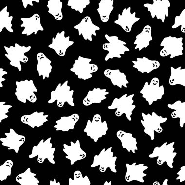 Cadılar ayarla ghosts siyah arka plan üzerinde vektör çizim