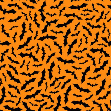 Dizi uçan yarasalar siluetleri vektör çizim üzerinde turuncu arka plan izole