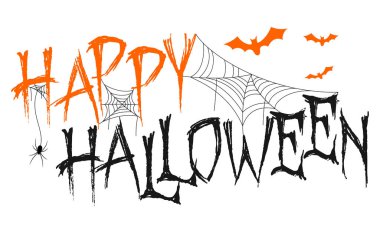 Örümcek, web ve yarasalar ile mutlu Cadılar Bayramı yazı