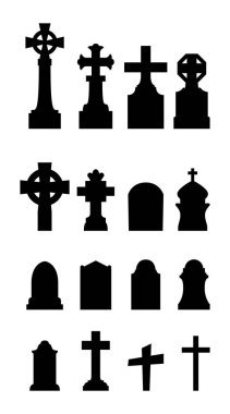 Beyaz arka plan üzerinde mezarlık Icons set