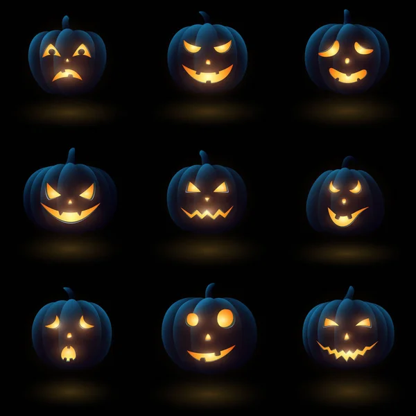 Set Halloween Pumpkins Different Faces — Stock Vector