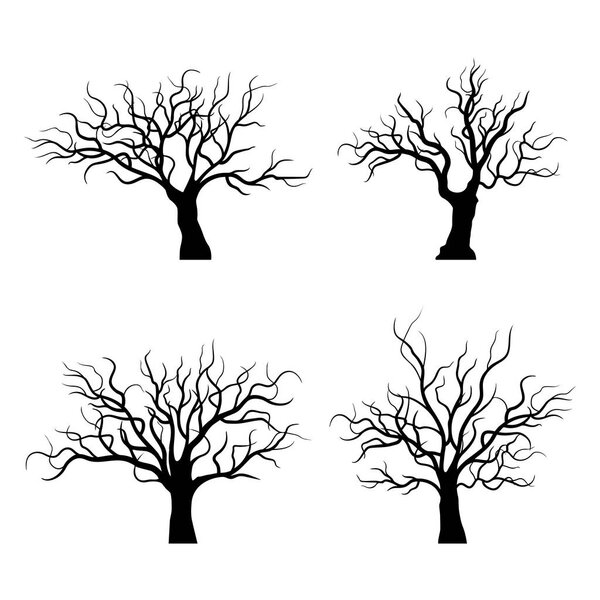 Black trees silhouette on white background