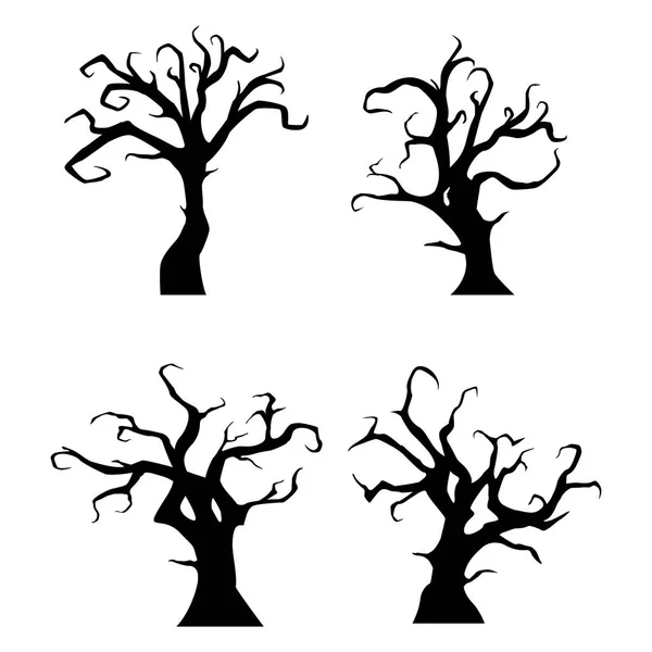 Schwarze Bäume Silhouette Auf Weißem Hintergrund — Stockvektor