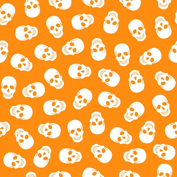 无缝图案白色头骨橙色背景 — 图库矢量图片