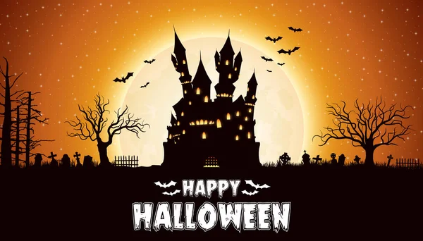 Vetor Ilustração Halloween Noite Fundo Com Castelo — Vetor de Stock