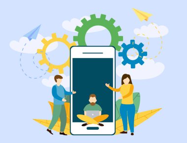 Vektör çizim olarak iş iş smartphone telefon ile sosyal ağ ve dizüstü