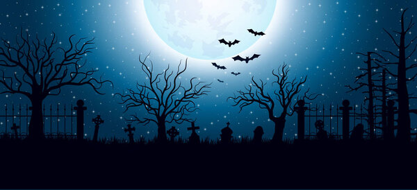 Vector illustration of Halloween background with graveyard