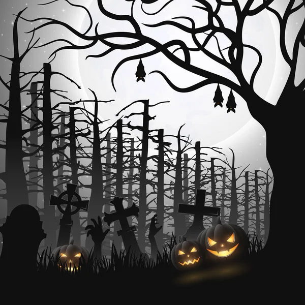 Halloween Noite Fundo Com Morcego Pendurado — Vetor de Stock