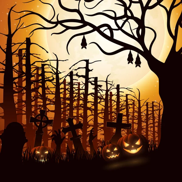 Halloween Achtergrond Met Pompoenen — Stockvector