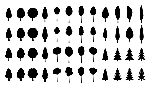 Set Van Pine Silhouet Bomen Geïsoleerd Witte Achtergrond — Stockvector