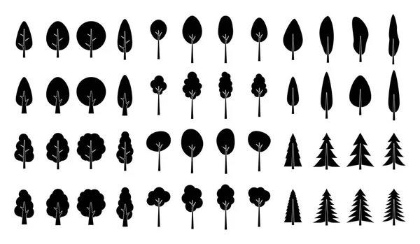 Set Pine Trees Silhouette Isolated White Background — Stock Vector