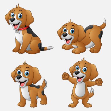 Vektör çizim karikatür komik köpek koleksiyonu kümesi